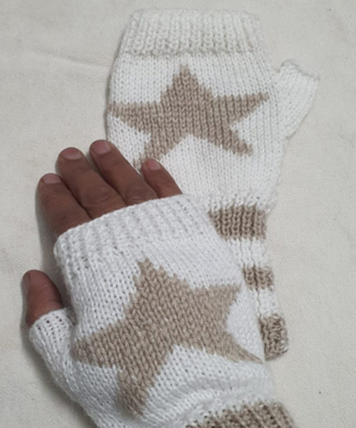 White & Brown Hand Knitted Gloves