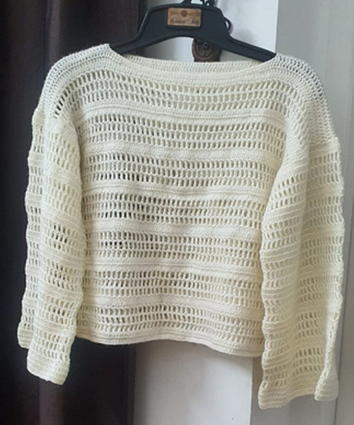 Offwhite Crochet Hand Knitted Top