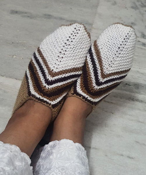 Hand Knitted Brown & White Woolen Socks