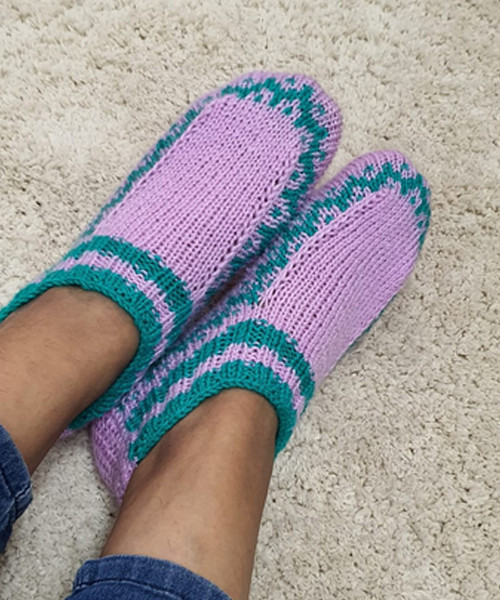 Purple & Green Handknitted Woolen Socks